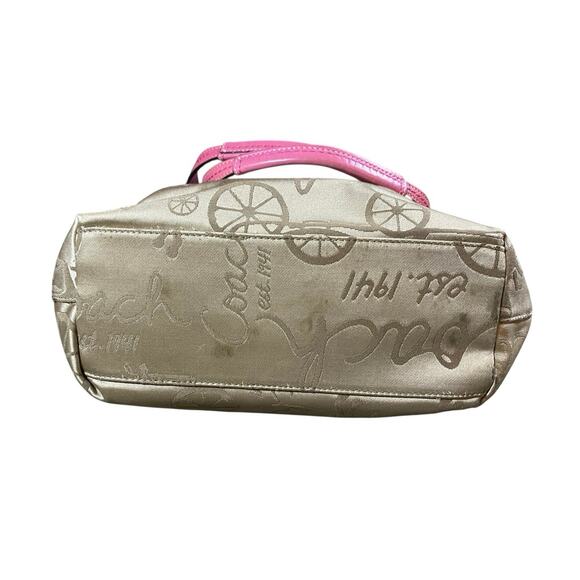 Coach Satin Khaki Horse Carriage Pleated Tote Bag - Picture 6 of 9